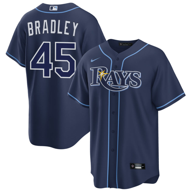Men's Navy Tampa Bay Rays #45 Taj Bradley Cool Base Stitched Baseball Jersey